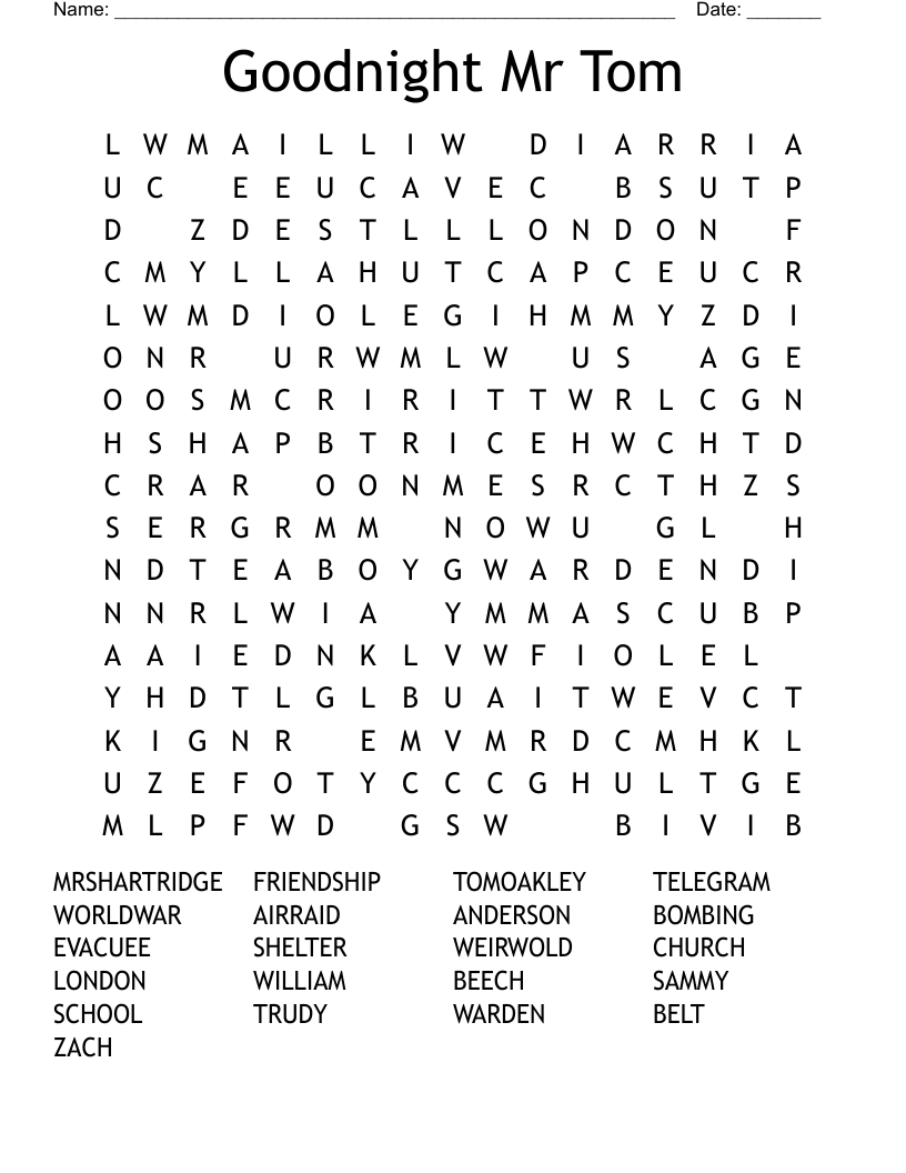 Goodnight Mr Tom Word Search
