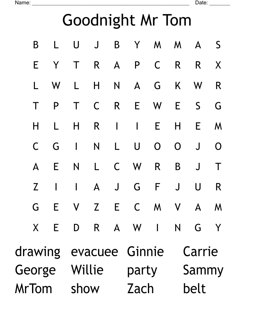 Goodnight Mr Tom Word Search