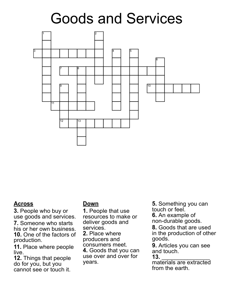 Goods and Services Crossword