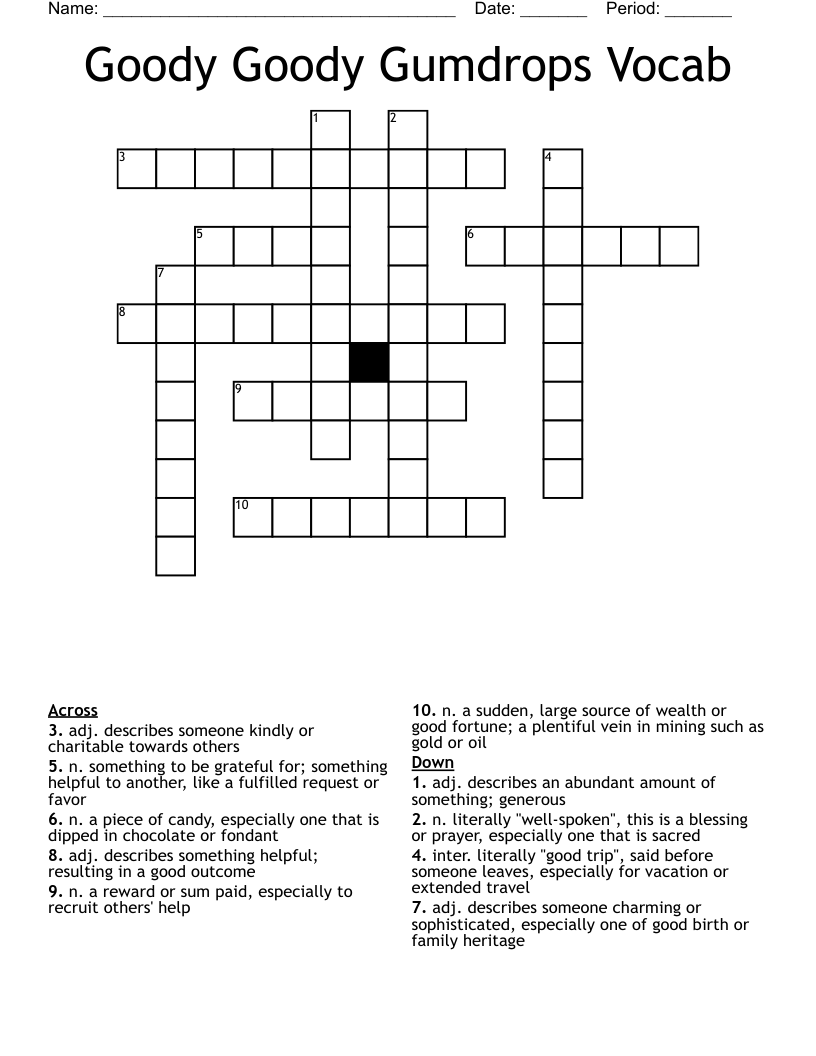 Goody Goody Gumdrops Vocab Crossword