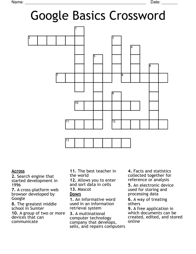 Google Basics Crossword