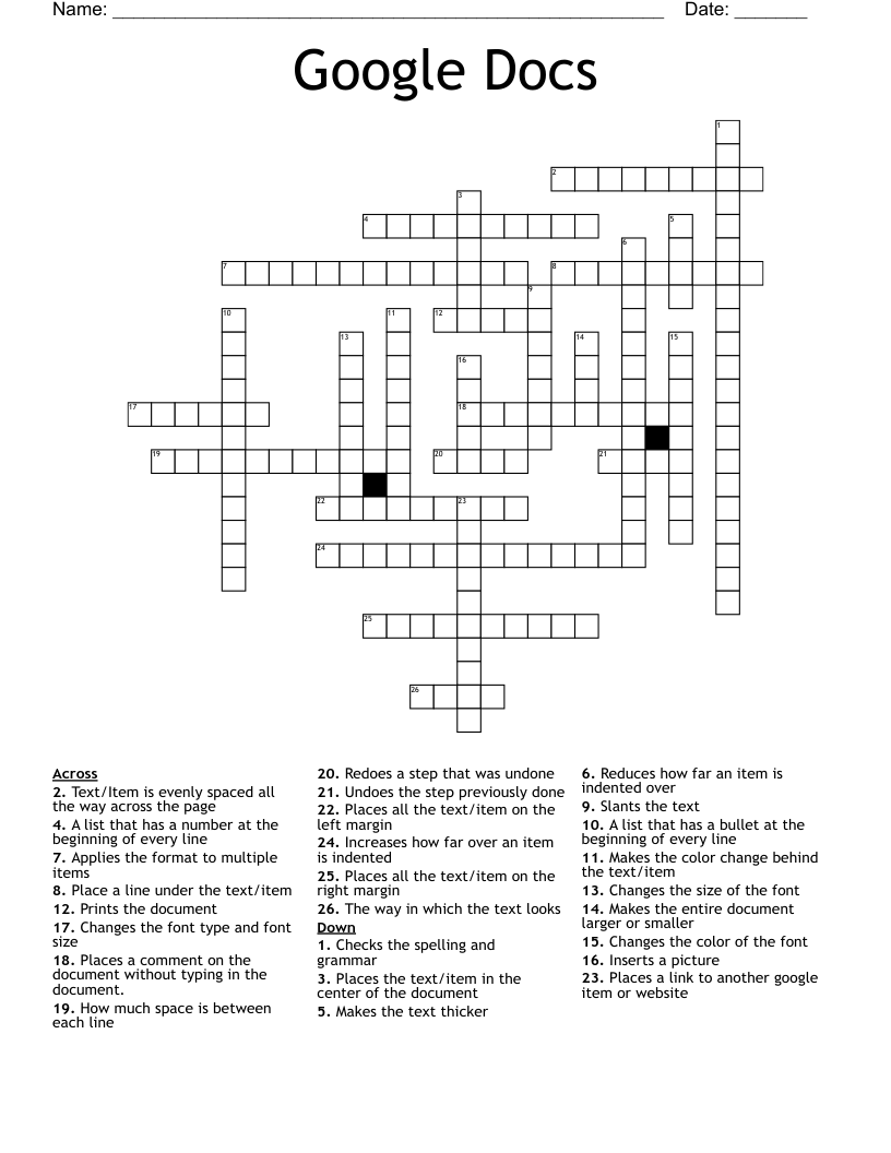 Google Docs  Crossword