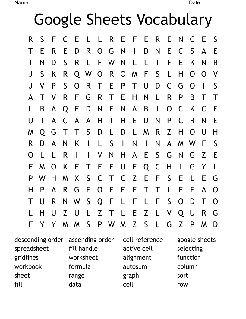 Google Sheets Vocabulary  Word Search