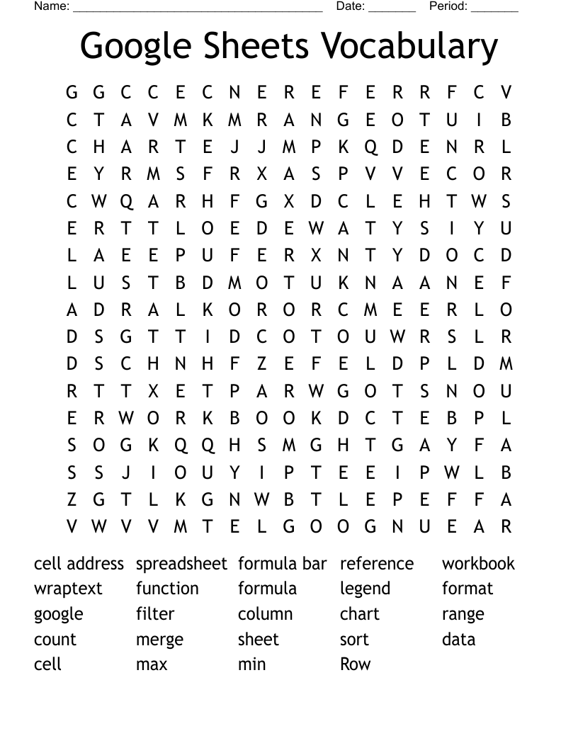 Google Sheets Vocabulary Word Search