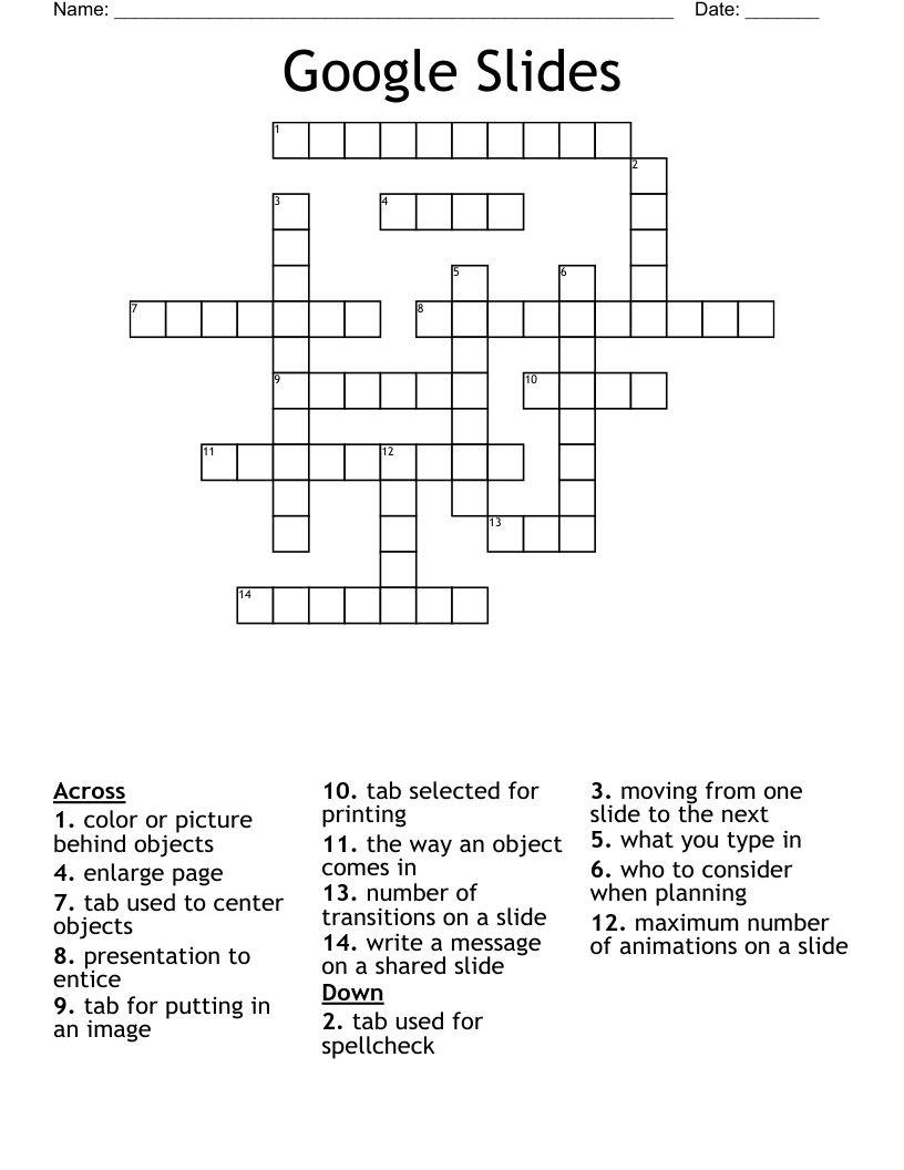 Google Slides Crossword
