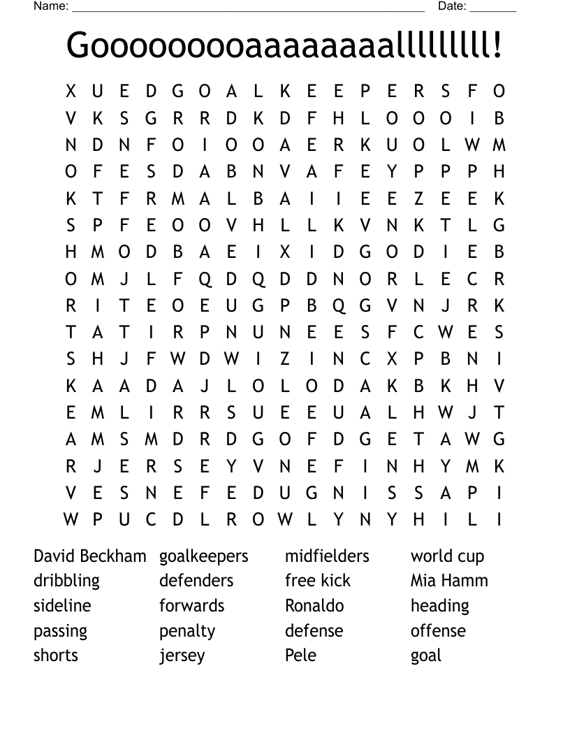Gooooooooaaaaaaaalllllllll! Word Search