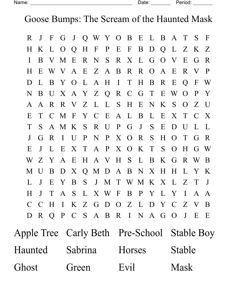 Goose Bumps: The Scream of the Haunted Mask Word Search