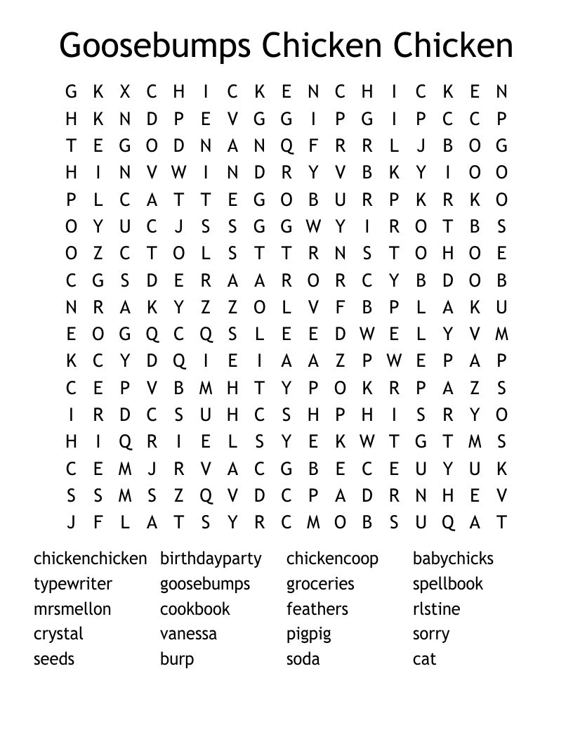 Goosebumps Chicken Chicken Word Search