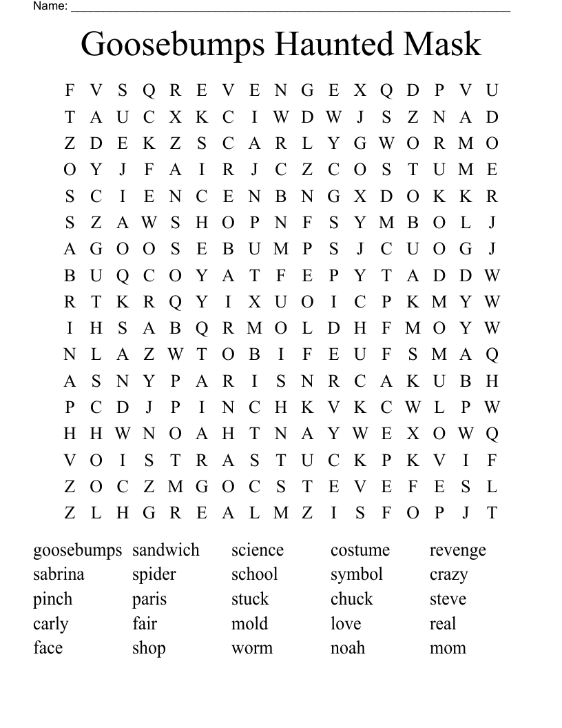 Goosebumps Haunted Mask Word Search