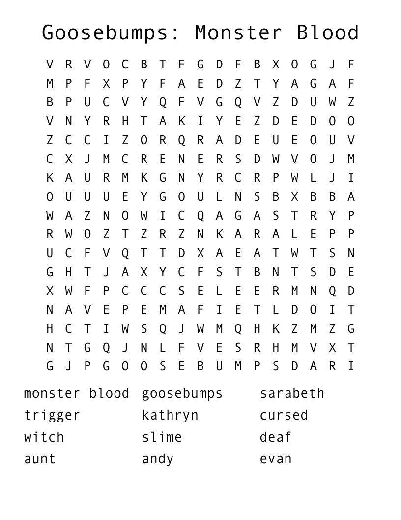 Goosebumps: Monster Blood Word Search