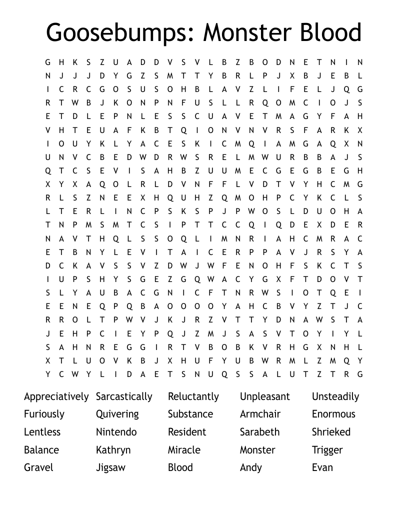 Goosebumps: Monster Blood  Word Search