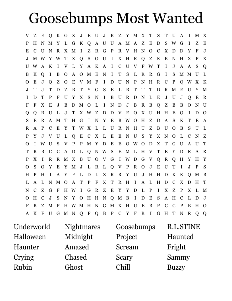 Goosebumps Most Wanted Word Search