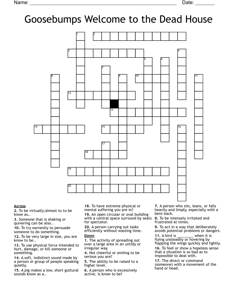 Goosebumps Welcome to the Dead House Crossword