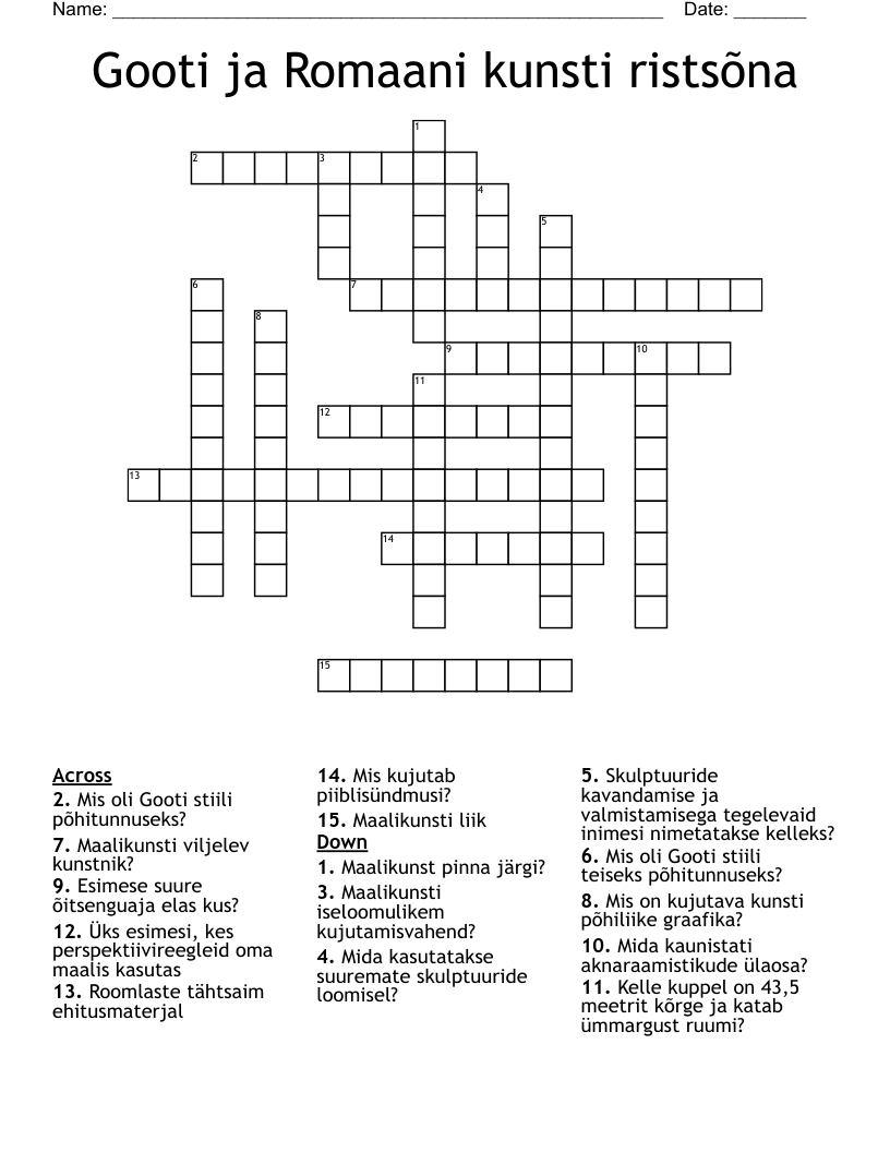 Gooti ja Romaani kunsti ristsõna Crossword
