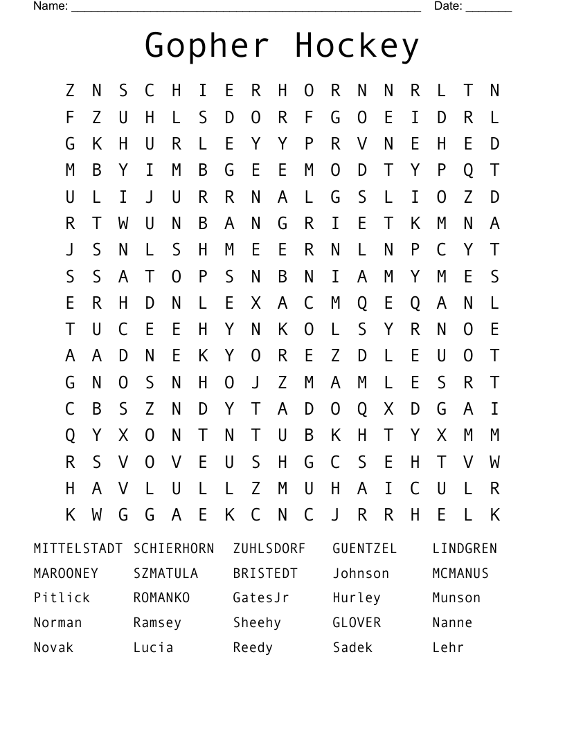 Gopher Hockey Word Search