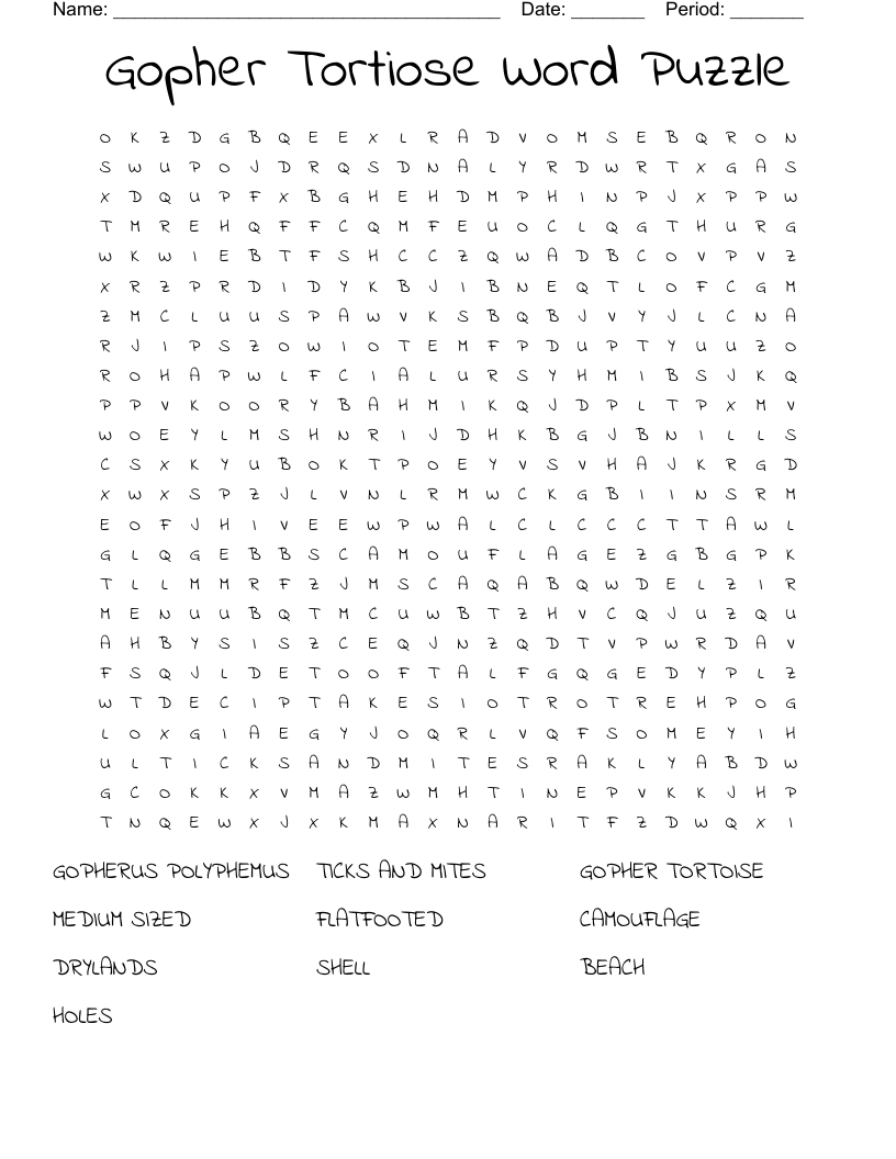 Gopher Tortiose Word Puzzle Word Search