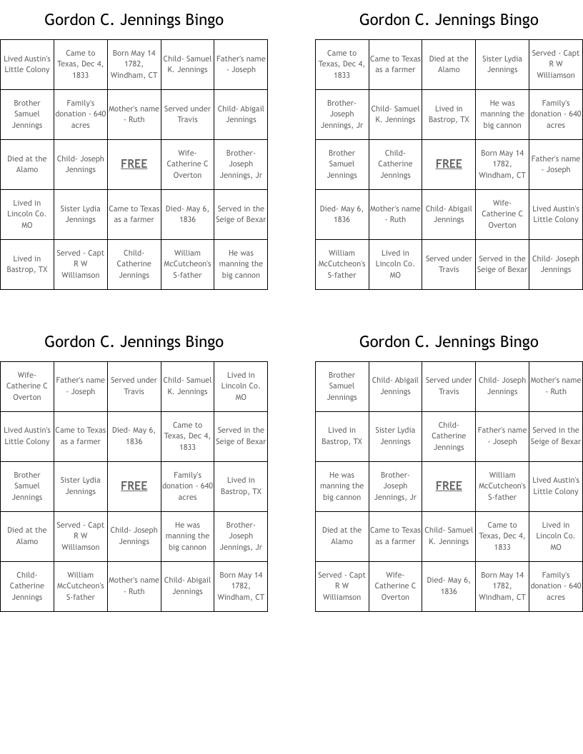 Gordon C. Jennings Bingo