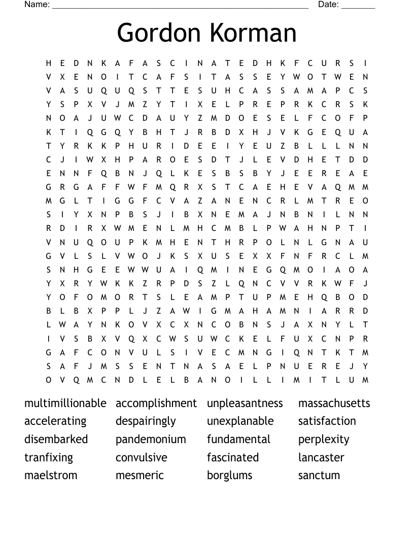 Gordon Korman Word Search