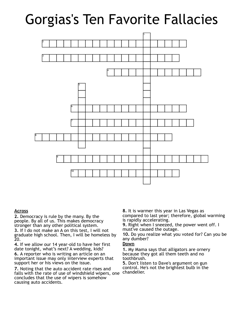 Gorgias's Ten Favorite Fallacies Crossword