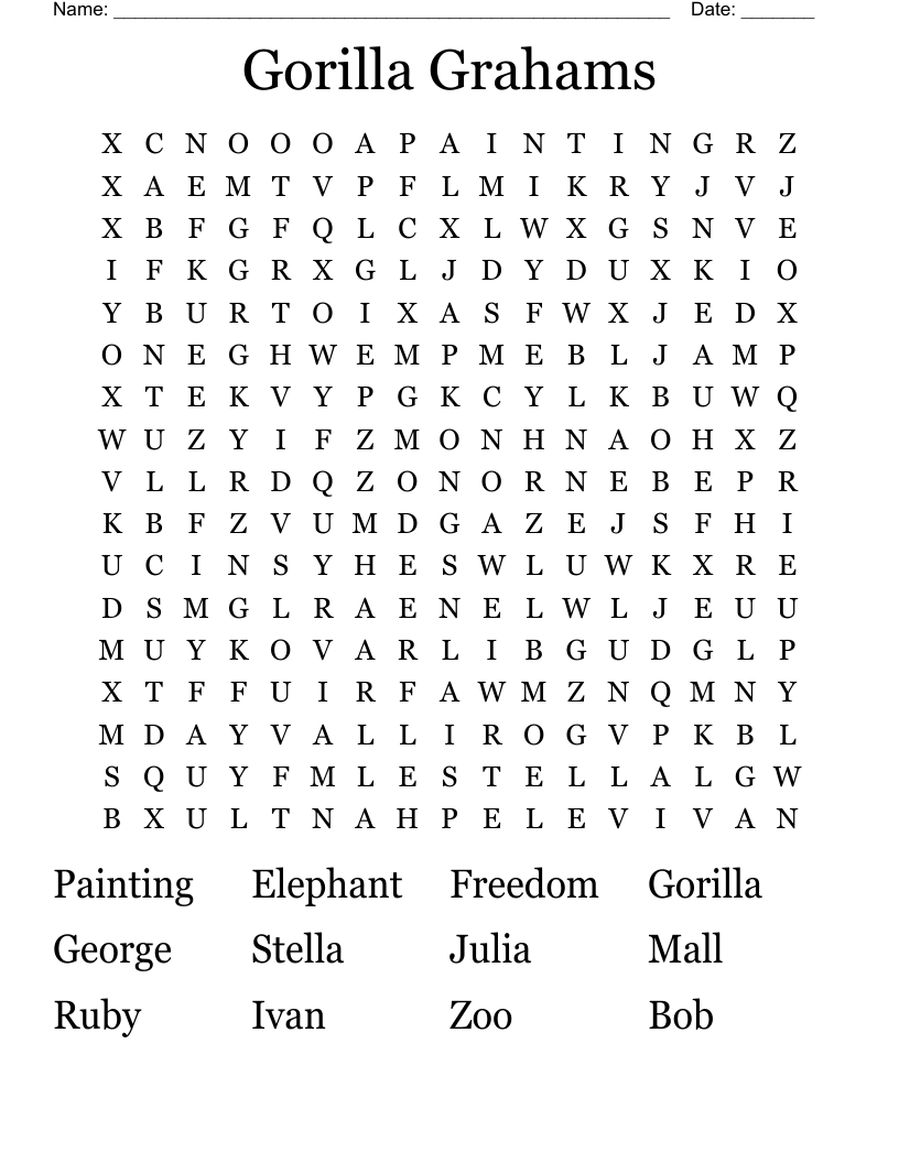 Gorilla Grahams Word Search