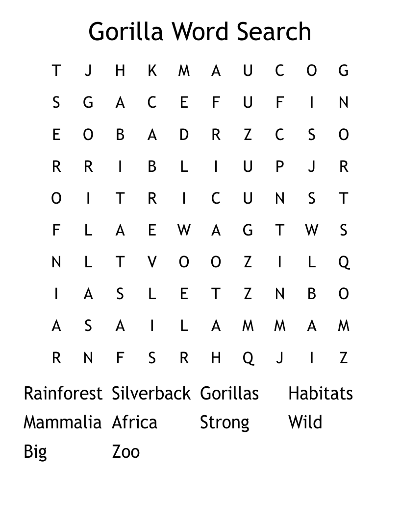 Gorilla Word Search