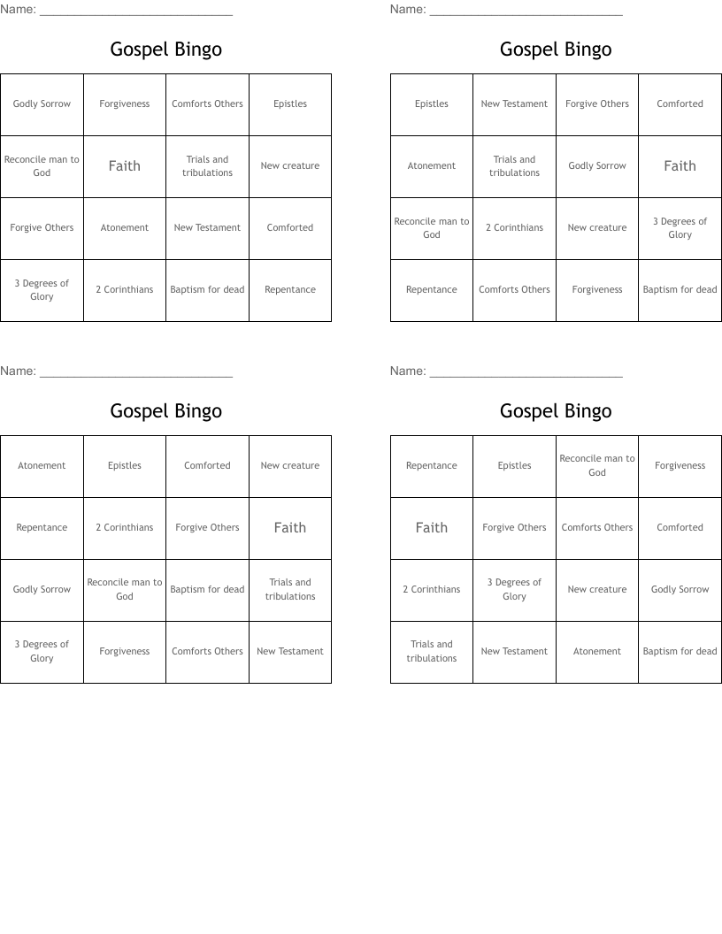 Gospel Bingo
