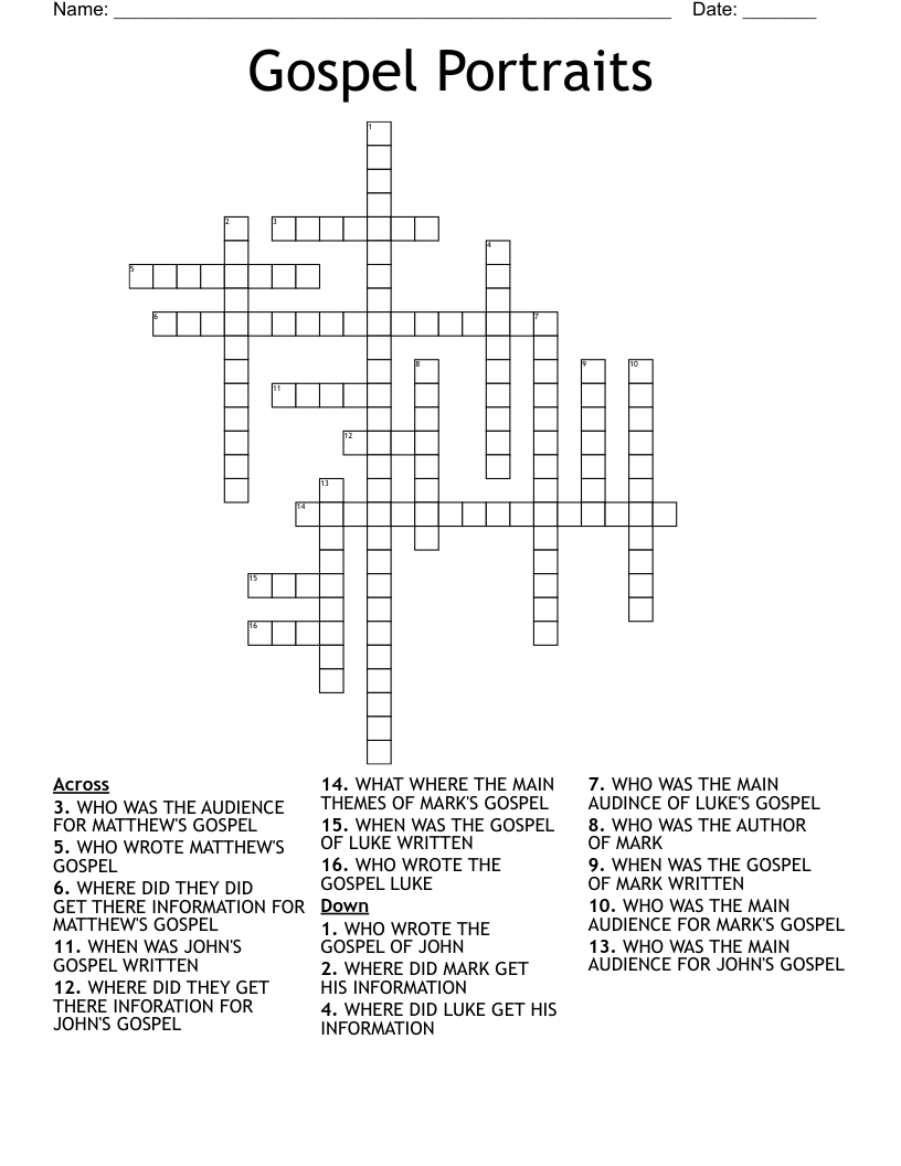 Gospel Portraits Crossword