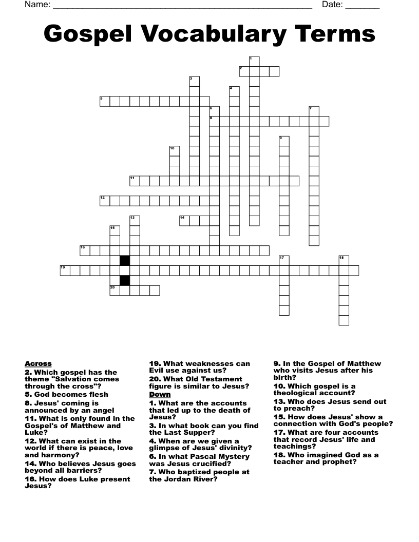 Gospel Vocabulary Terms Crossword