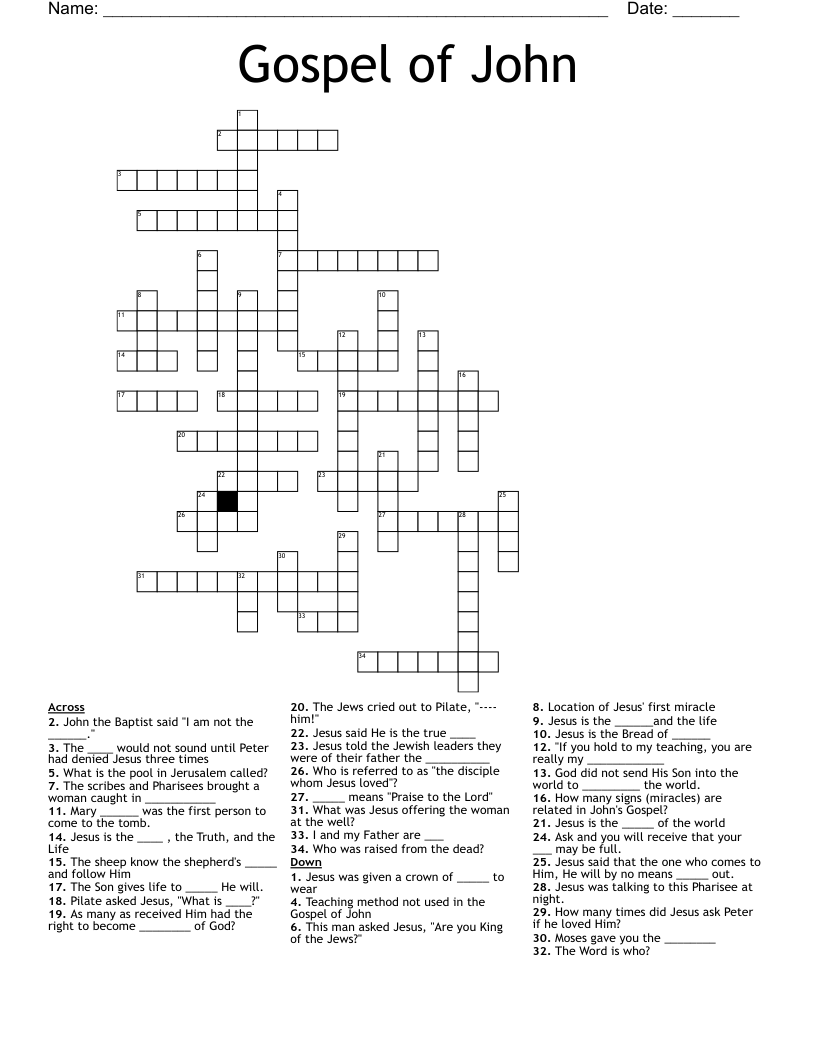 Gospel of John Crossword