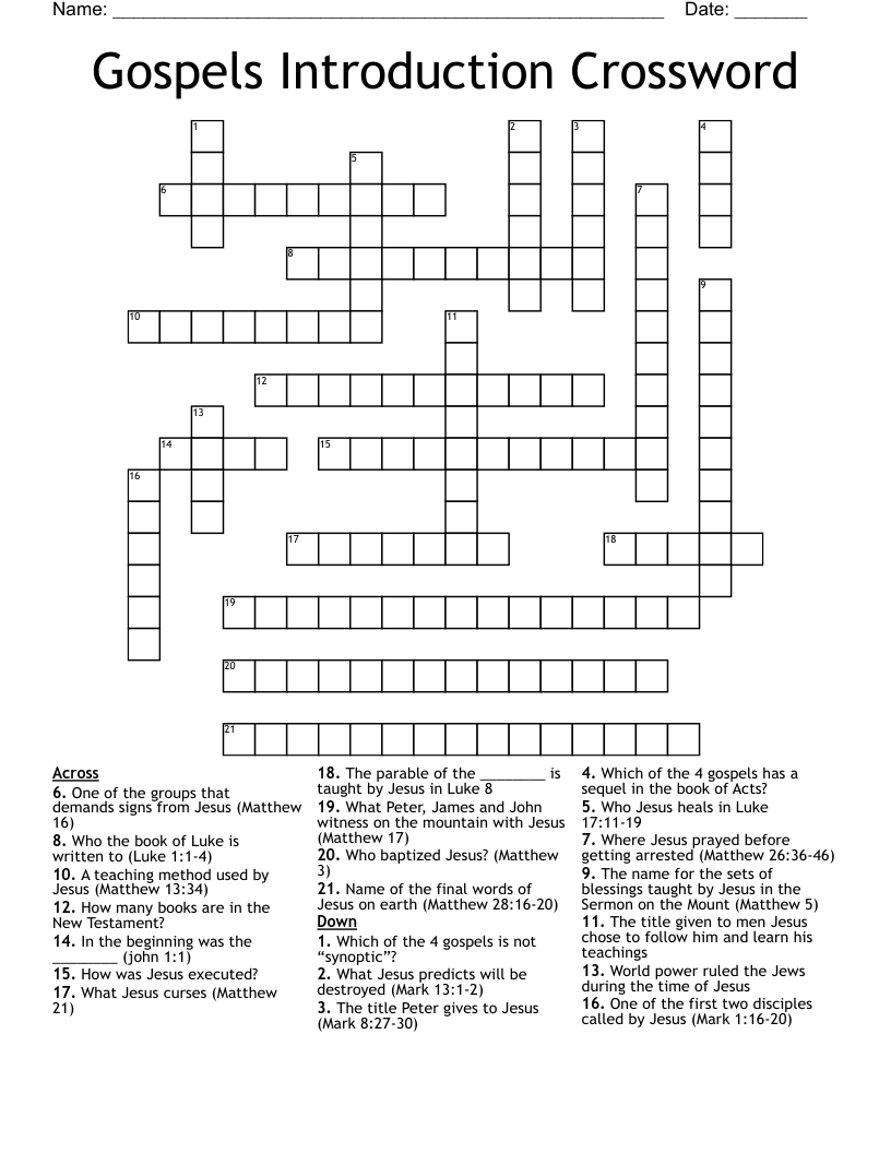 Gospels Introduction Crossword