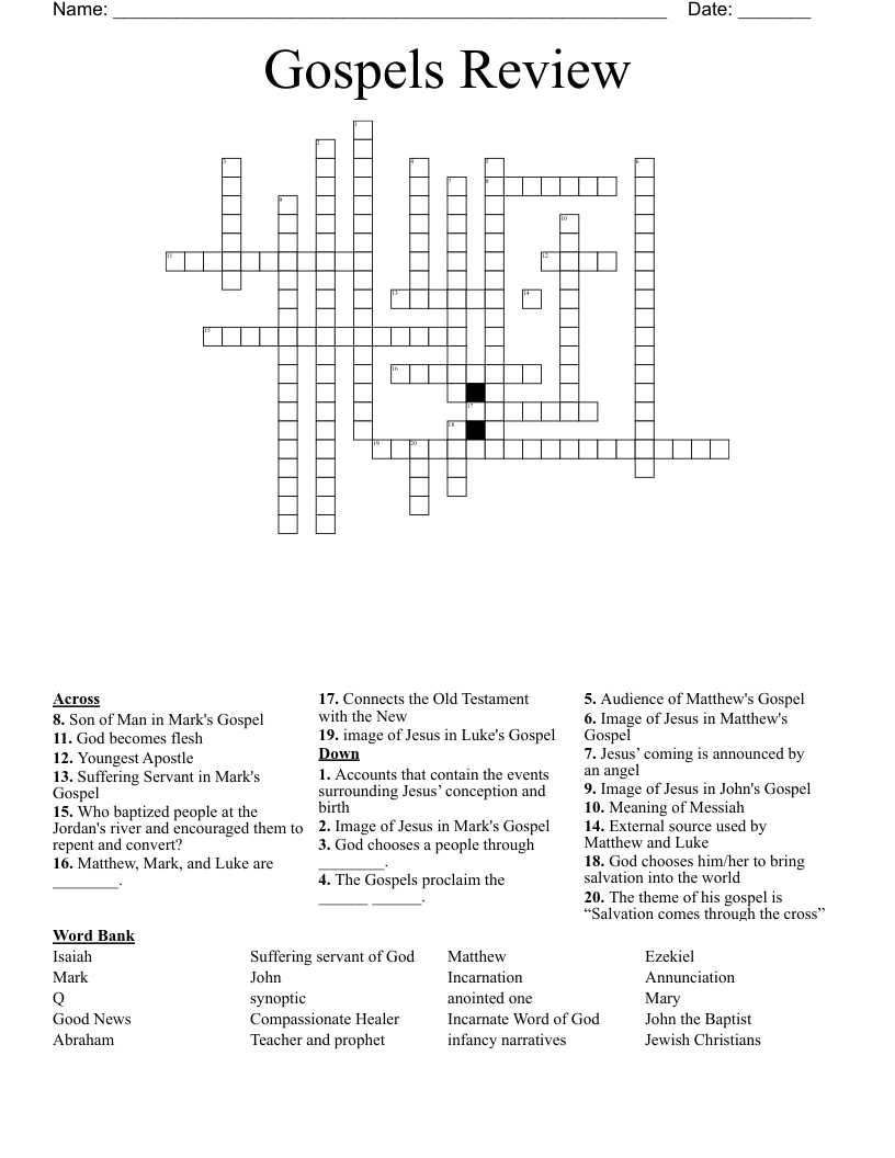 Gospels Review Crossword