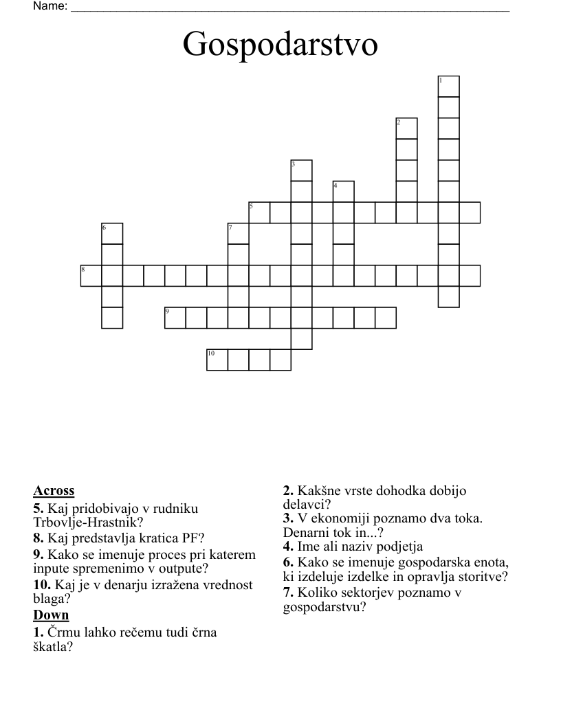Gospodarstvo Crossword