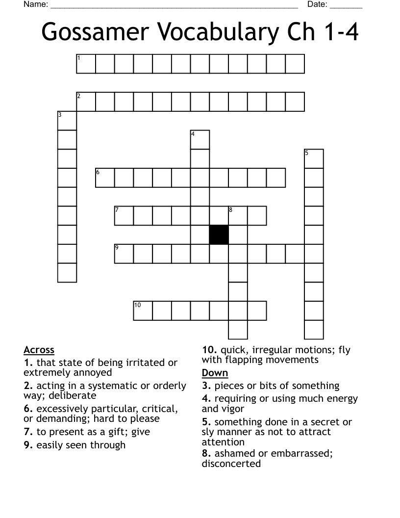 Gossamer Vocabulary Ch 1-4 Crossword