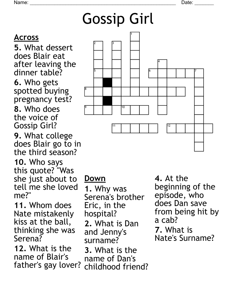 Gossip Girl Crossword