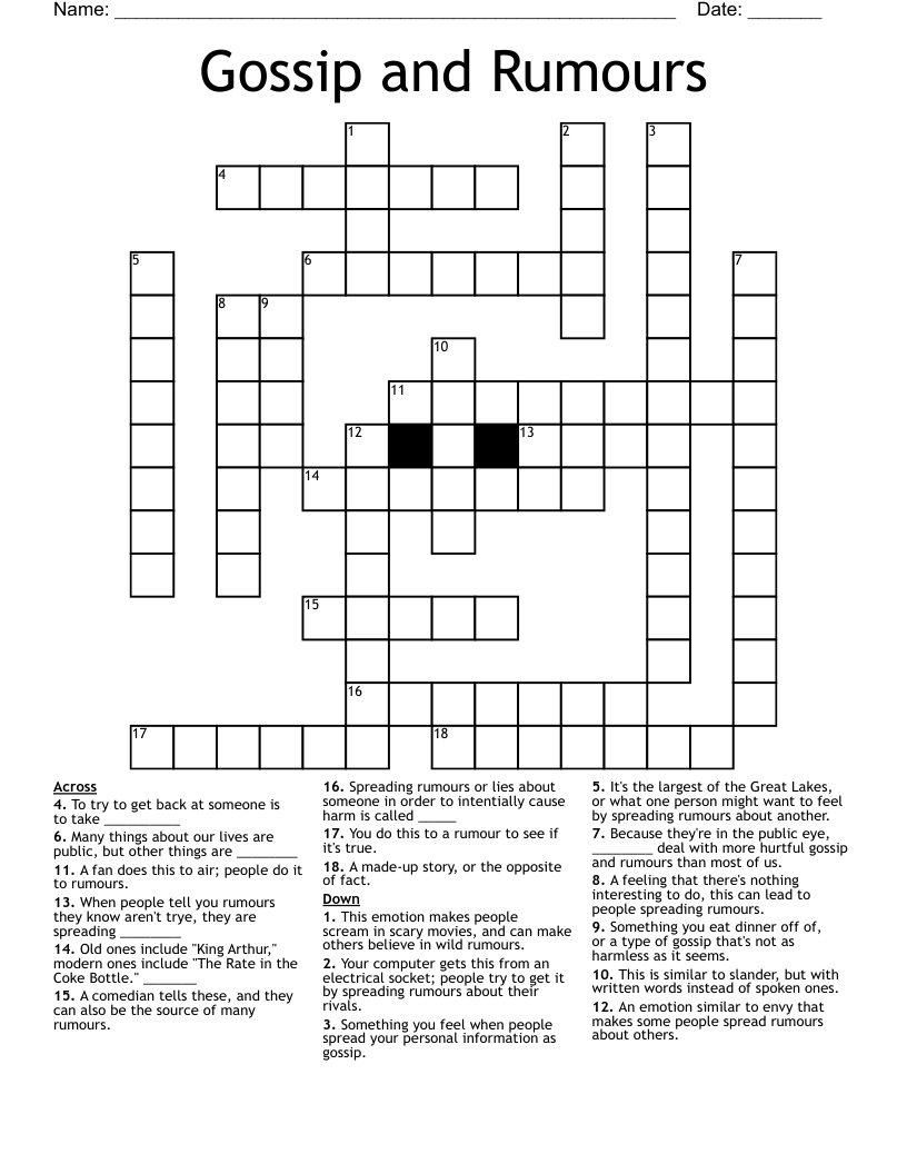 Gossip and Rumours Crossword