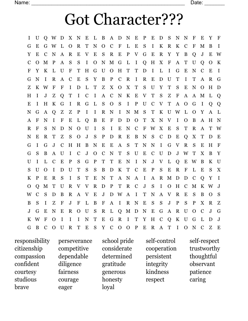 Got Character??? Word Search