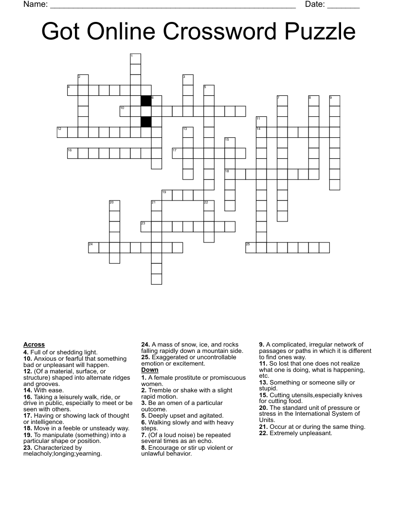 Got Online Crossword Puzzle