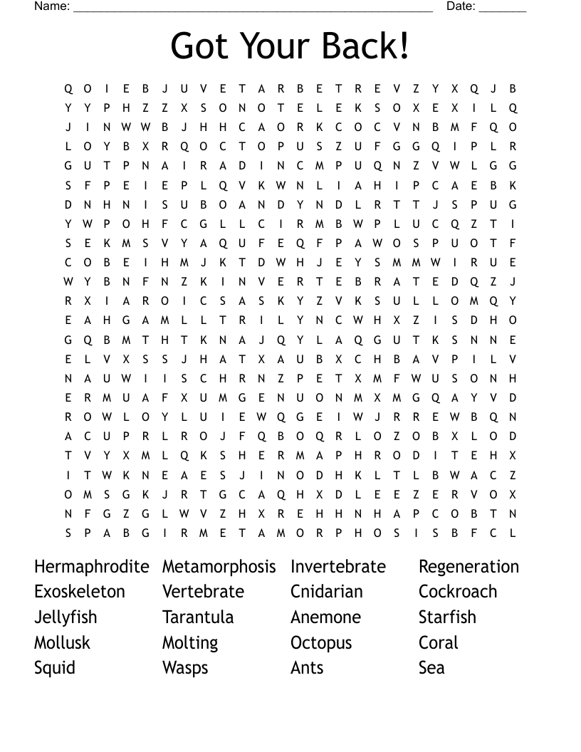 Got Your Back!  Word Search