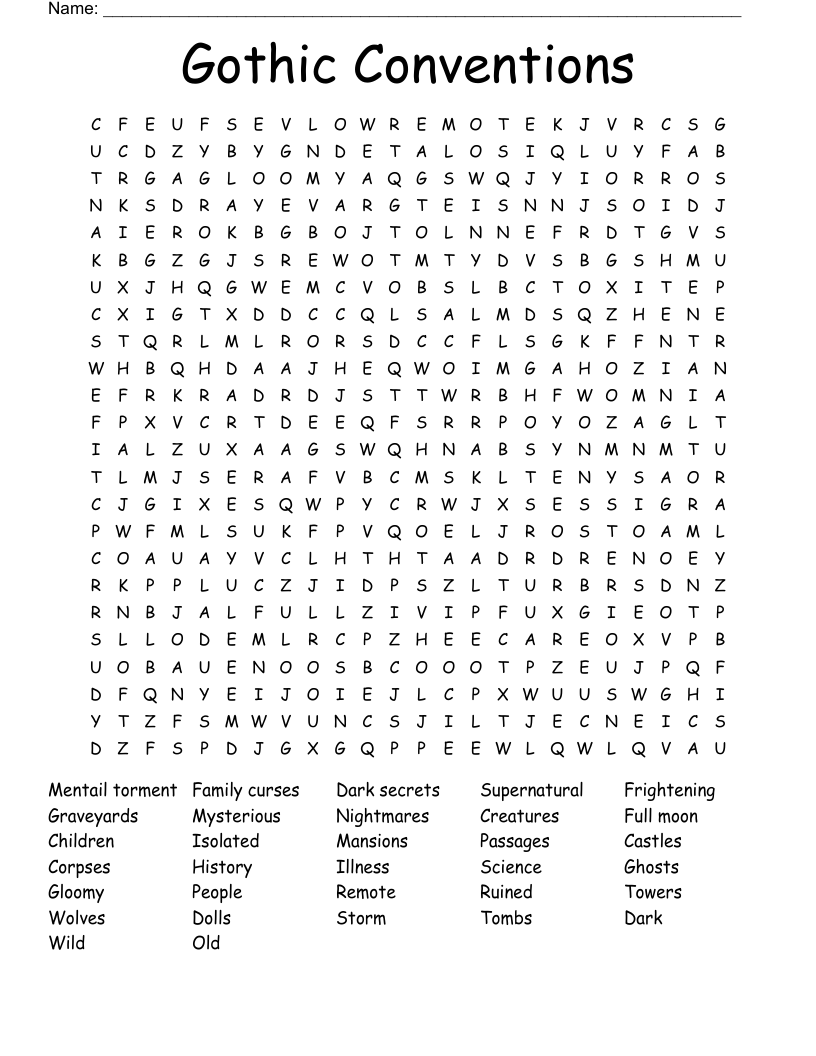 Gothic Conventions Word Search