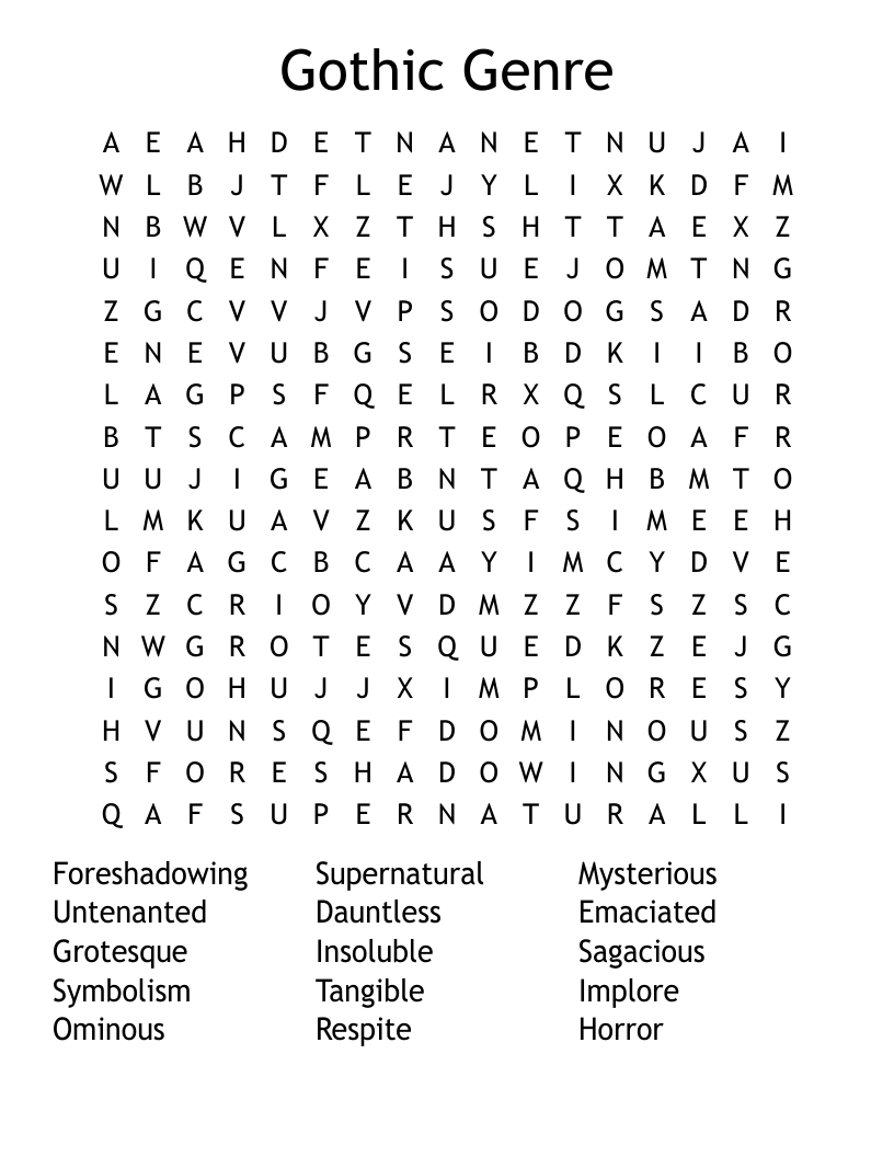 Gothic Genre Word Search