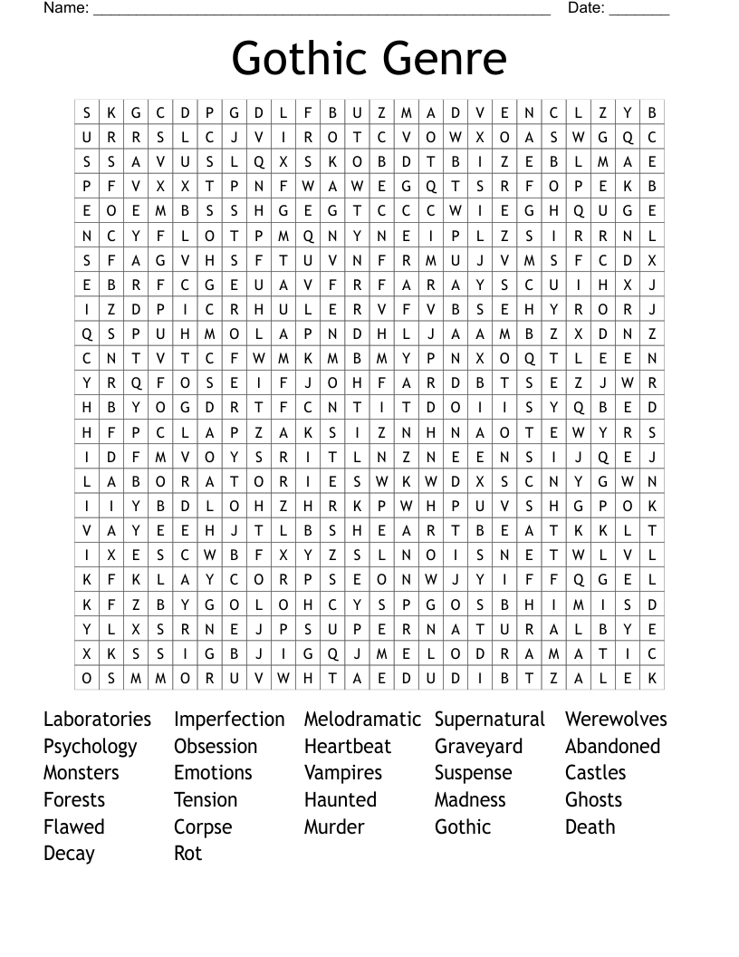 Gothic Genre Word Search