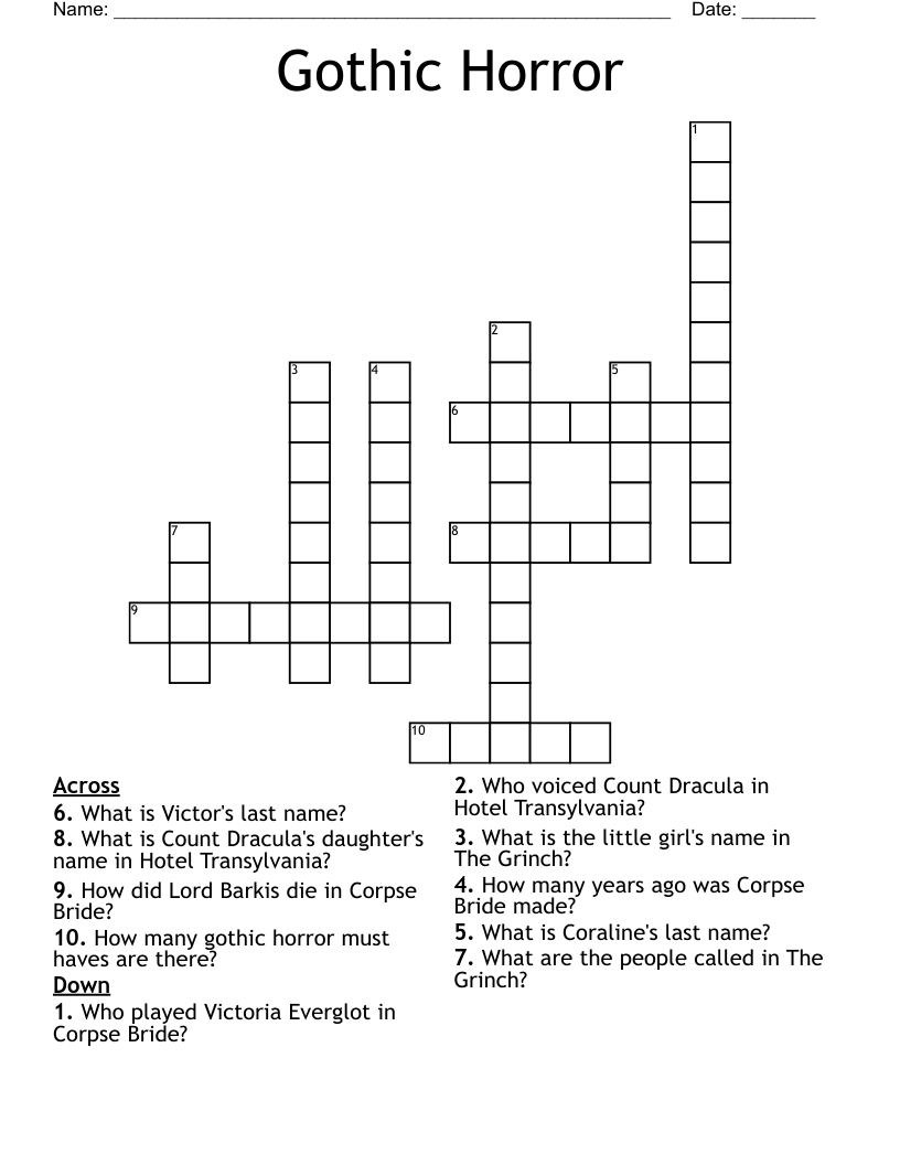 Gothic Horror Crossword