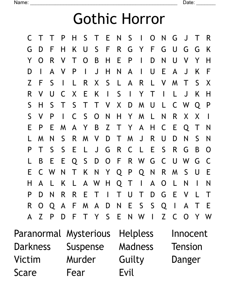 Gothic Horror Word Search