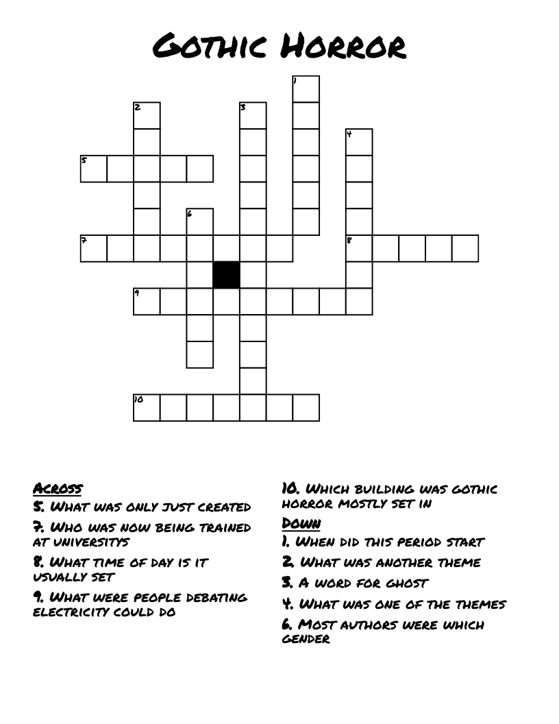 Gothic Horror Crossword