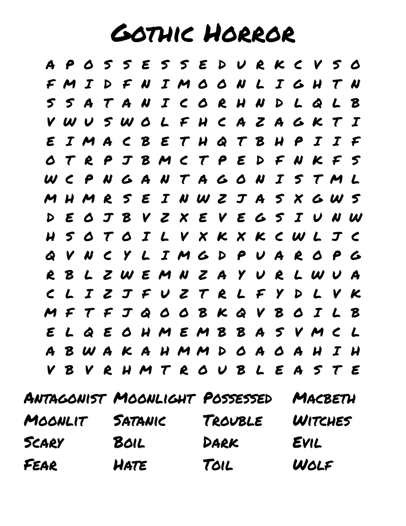 Gothic Horror Word Search