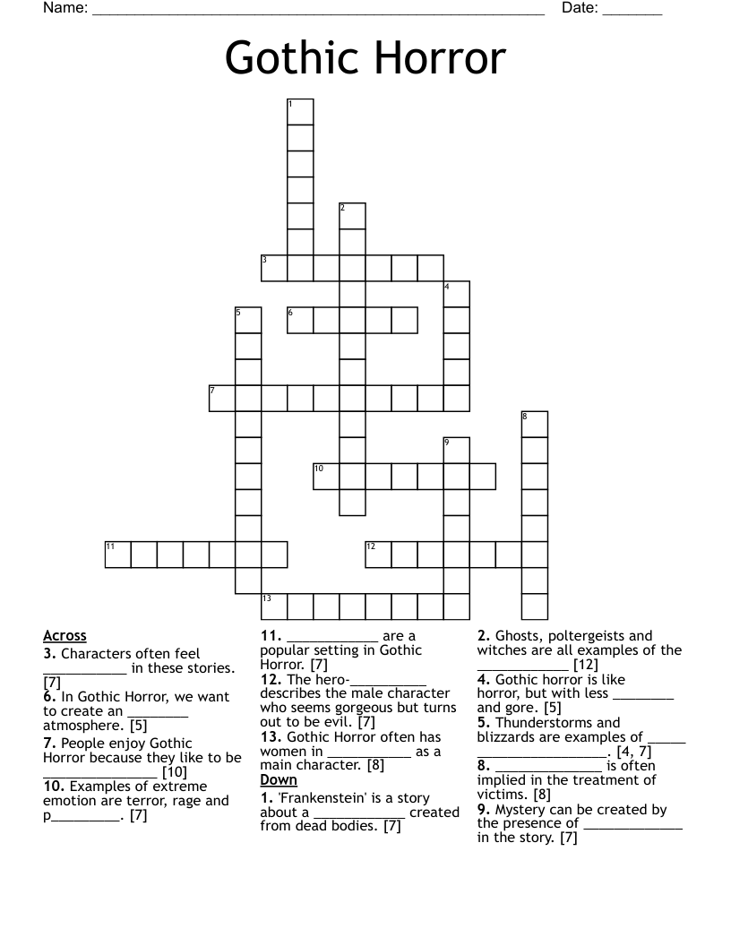 Gothic Horror Crossword