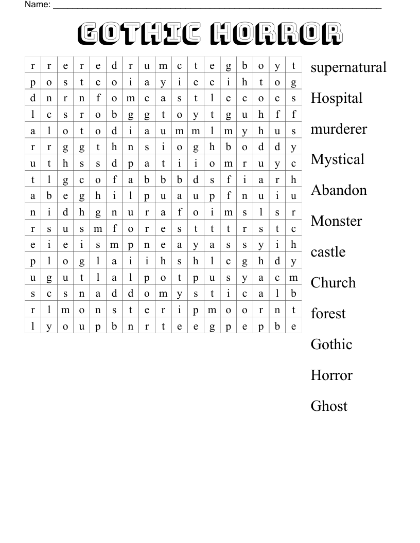 Gothic Horror Word Search