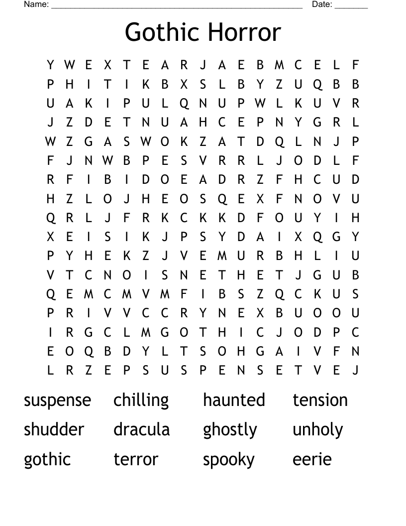 Gothic Horror Word Search