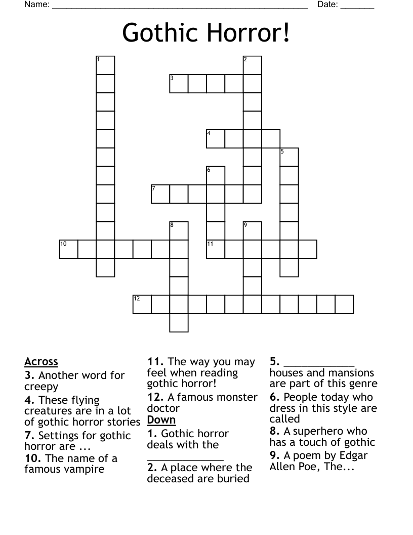 Gothic Horror! Crossword
