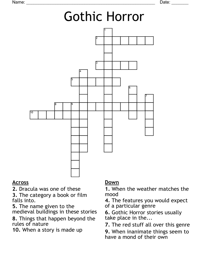Gothic Horror Crossword